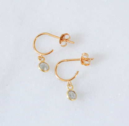 Dainty Labradorite Gold Vermeil Huggie Hoop Earrings