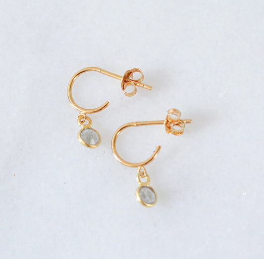 Dainty Labradorite Gold Vermeil Huggie Hoop Earrings