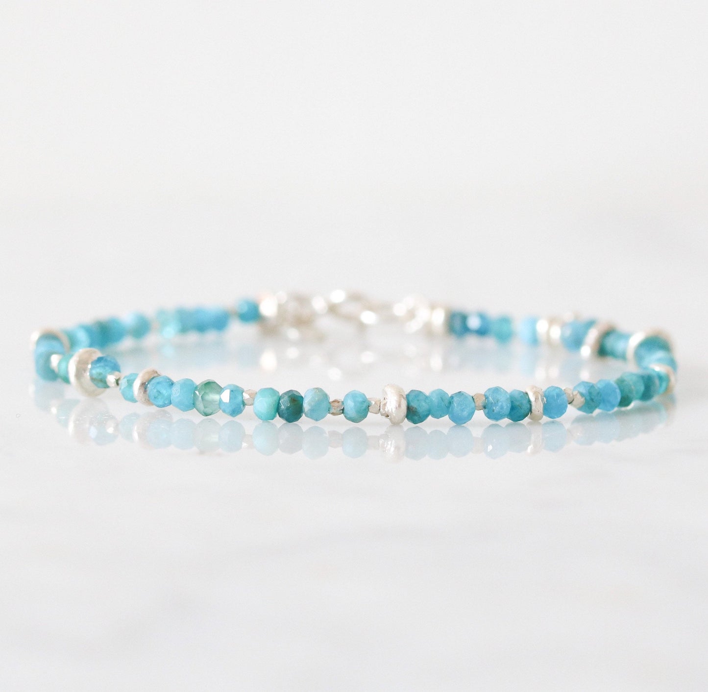 Handmade Apatite Bracelet: Karen Hill Tribe Silver, Sterling Silver Clasp