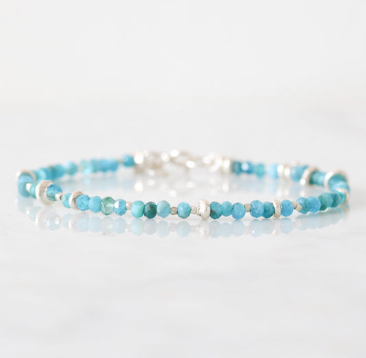 Handmade Apatite Bracelet: Karen Hill Tribe Silver, Sterling Silver Clasp