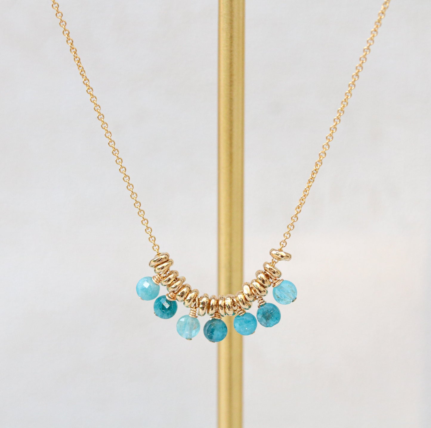 Apatite Gemstone Necklace: 14k Gold Filled Charm, Handmade in France