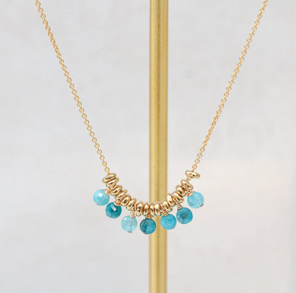 Apatite Gemstone Necklace: 14k Gold Filled Charm, Handmade in France