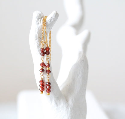 Handmade Garnet Threader Earrings: January Birthstone Jewelry