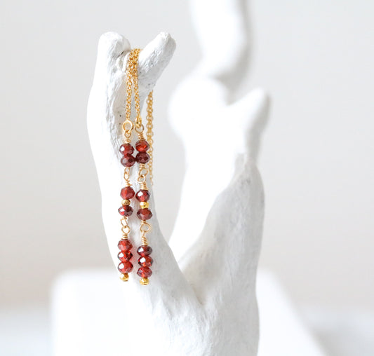 Handmade Garnet Threader Earrings: January Birthstone Jewelry