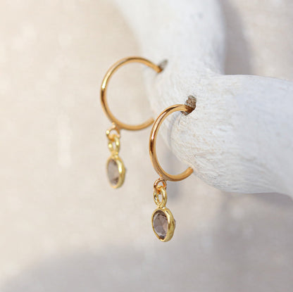 Dainty Smoky Quartz Gold Vermeil Huggie Hoop Earrings