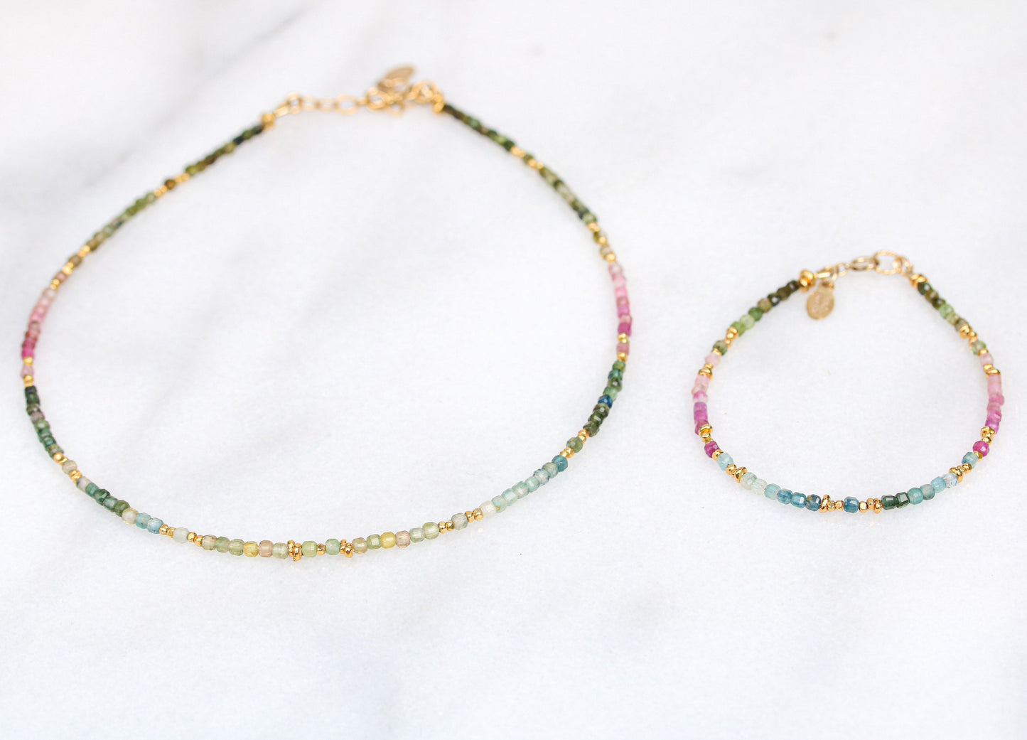 Faceted Tourmaline Mini Cube Bracelet: Gold Karen Hill Tribe Beads
