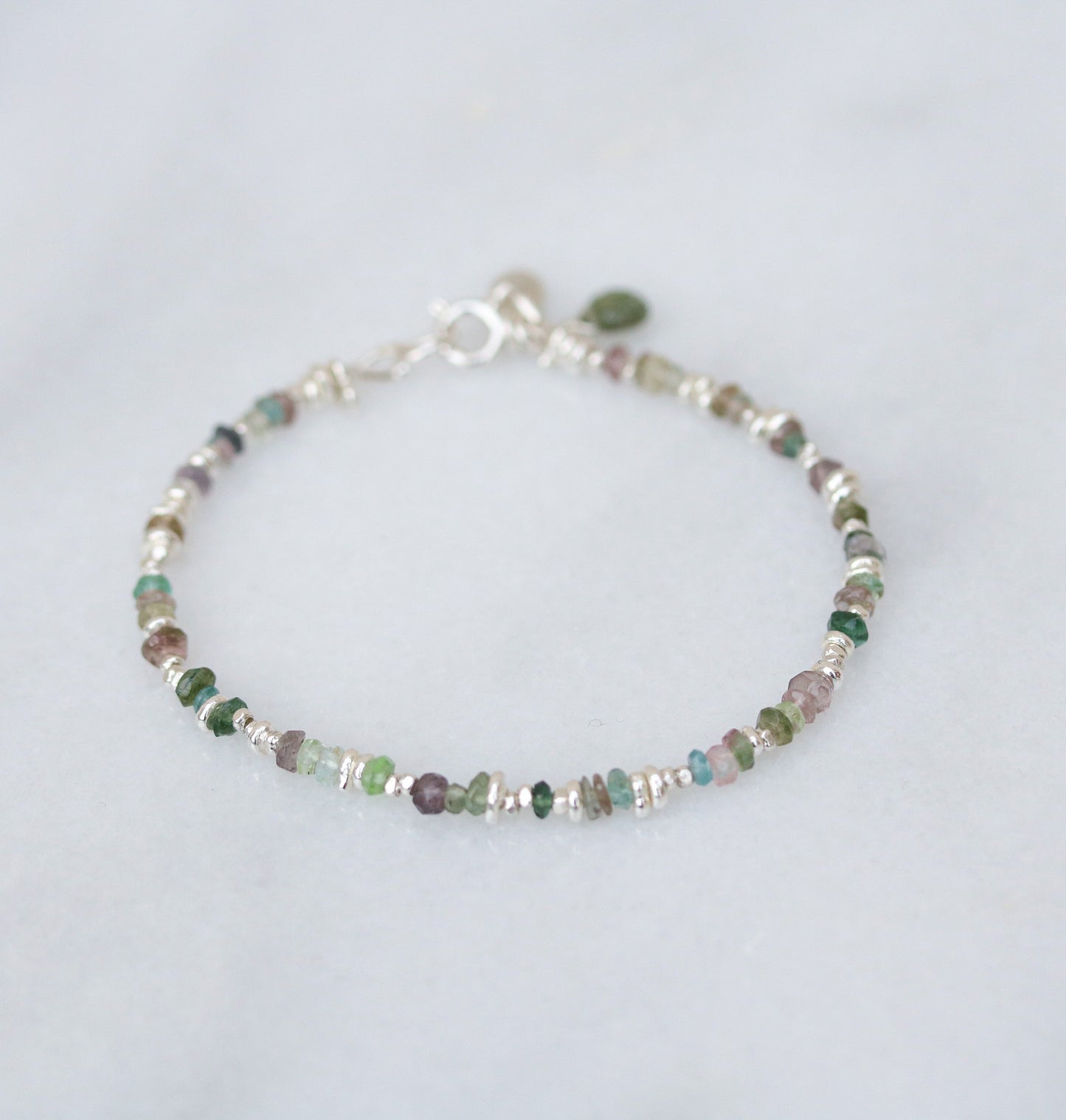 Karen Hill Tribe Silver Nugget Bracelet: Green Tourmaline Gemstone