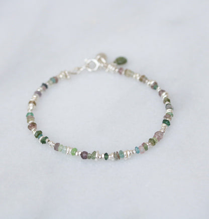 Karen Hill Tribe Silver Nugget Bracelet: Green Tourmaline Gemstone