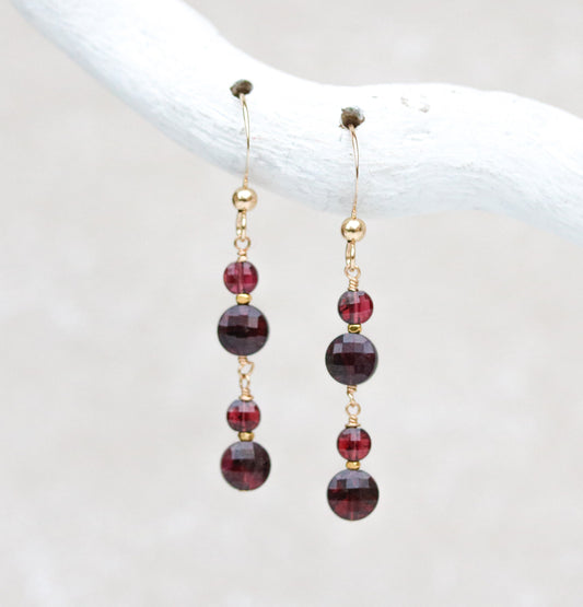 Garnet Dangle Earrings: Gold Vermeil Karen Hill Tribe Beads, January Birthstone