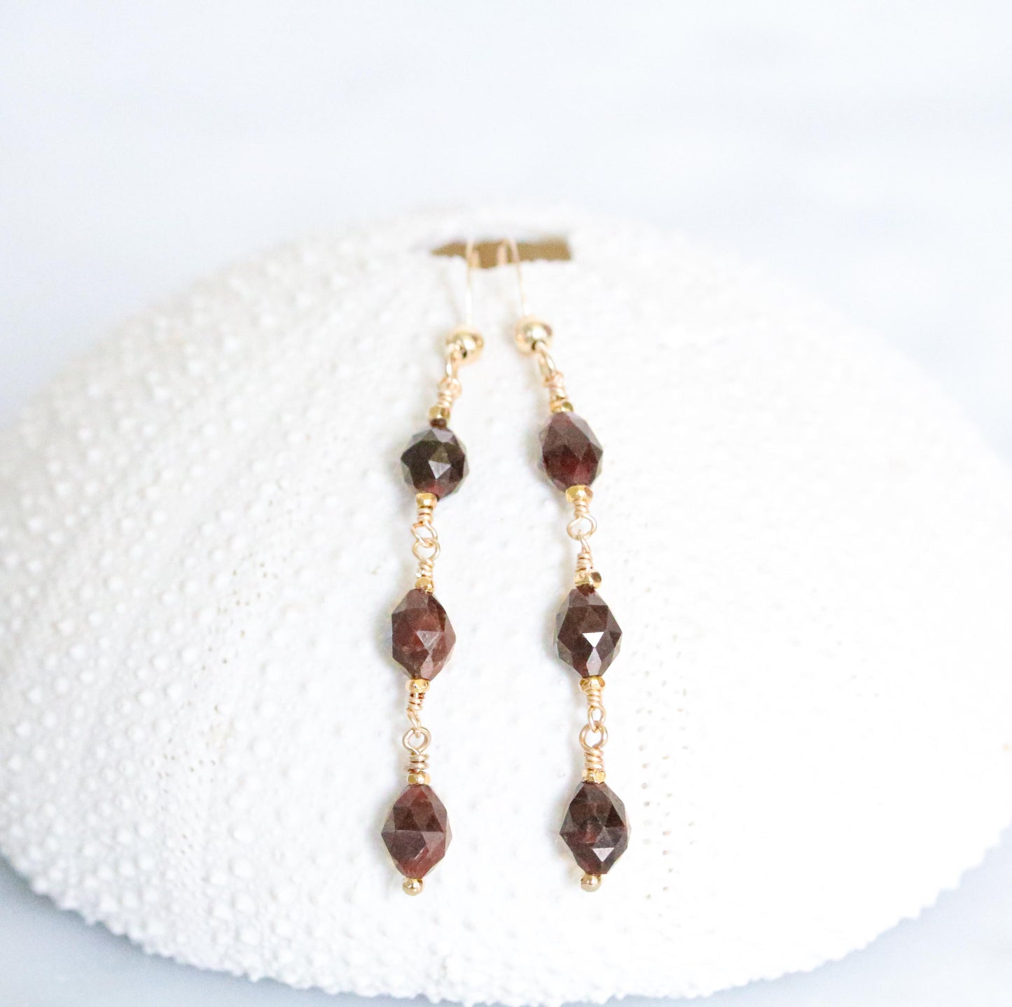 Handmade Garnet Olive Drop Earrings: 14k Gold Fill Dangle Jewelry