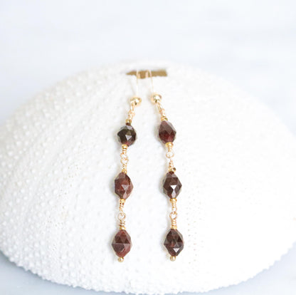 Handmade Garnet Olive Drop Earrings: 14k Gold Fill Dangle Jewelry