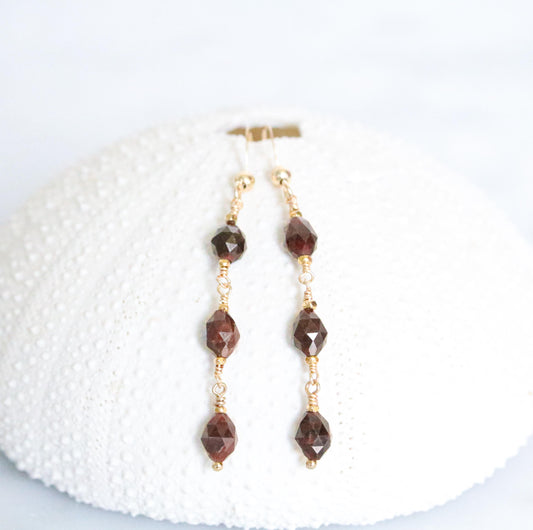 Handmade Garnet Olive Drop Earrings: 14k Gold Fill Dangle Jewelry