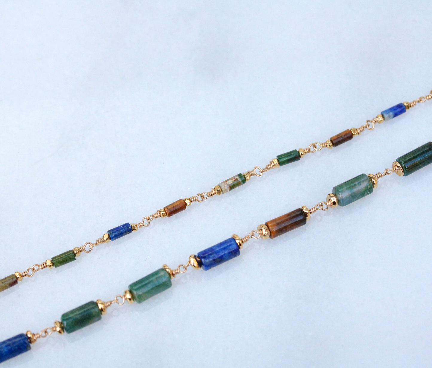 Lapis Lazuli Agate Bracelet: Gold Fill Chain, Karen Hill Tribe Beads
