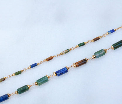 Lapis Lazuli Agate Bracelet: Gold Fill Chain, Karen Hill Tribe Beads