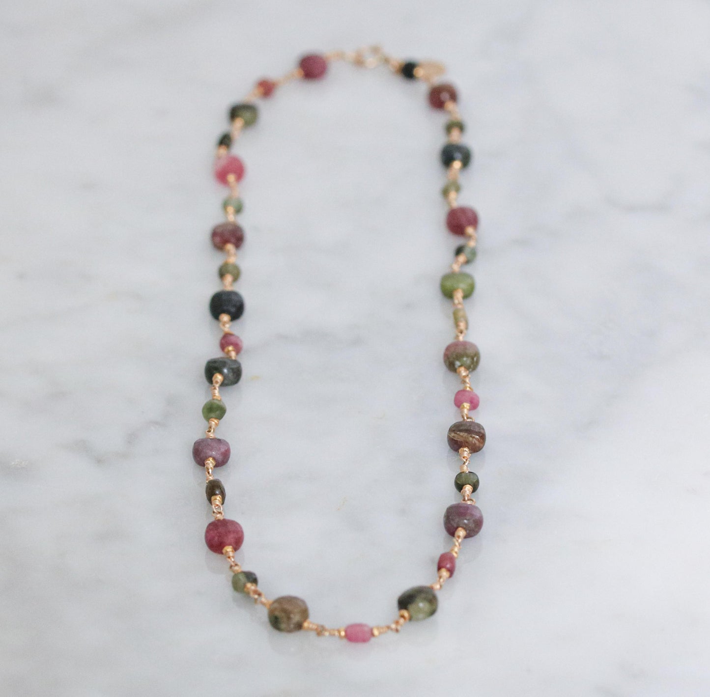 Faceted Tourmaline Coin Necklace: 14k Gold Fill, October Birthstone