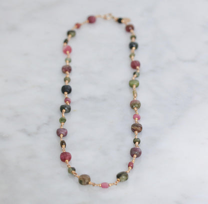 Faceted Tourmaline Coin Necklace: 14k Gold Fill, October Birthstone