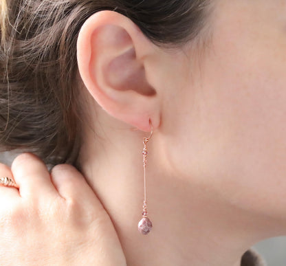Fossilized Wood Rose Gold Drop Earrings: Gemstone Dangle Earrings