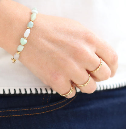 Handmade Jade Beaded Bracelet: Mint Green & White Gemstone with Gold Vermeil