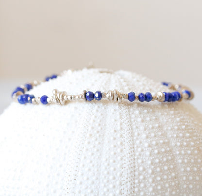 Handmade Lapis Lazuli Bracelet: Karen Hill Tribe Silver Nugget Bead
