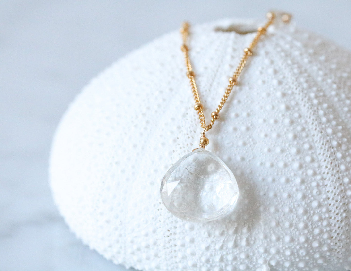 Handmade Rutilated Quartz Gold Ball Chain Necklace - Asymmetric Design