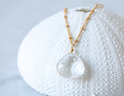 Handmade Rutilated Quartz Gold Ball Chain Necklace - Asymmetric Design