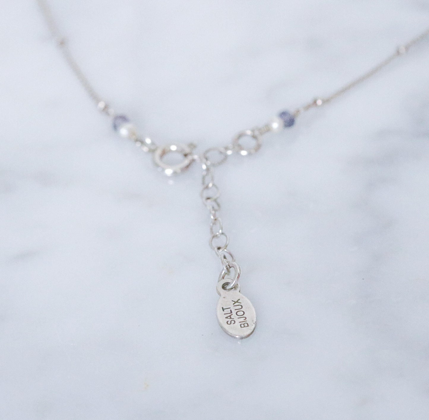 Iolite & Quartz Lariat Necklace: Solid Silver Gemstone Jewelry