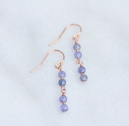 Tanzanite Dangle Earrings: Rose Gold Karen Hill Tribe Beads