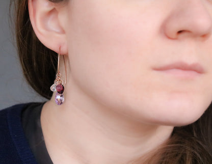 Handmade Rose Gold Gemstone Earrings: Tourmaline, Quartz & Garnet