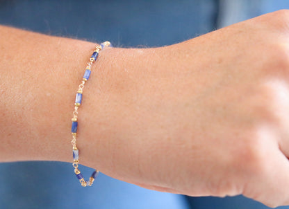 Sodalite Beaded Bracelet: Gold Karen Hill Tribe Beads, Dainty Chain