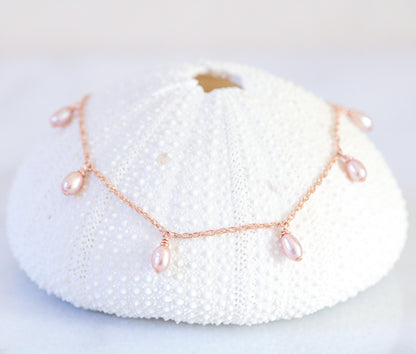 Handmade Rose Gold Freshwater Pearl Choker: Pastel Pink Baroque Necklace