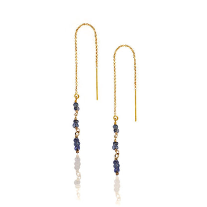 Dainty Iolite Threader Earrings: Gold Fill or Sterling Silver, Handmade in Paris