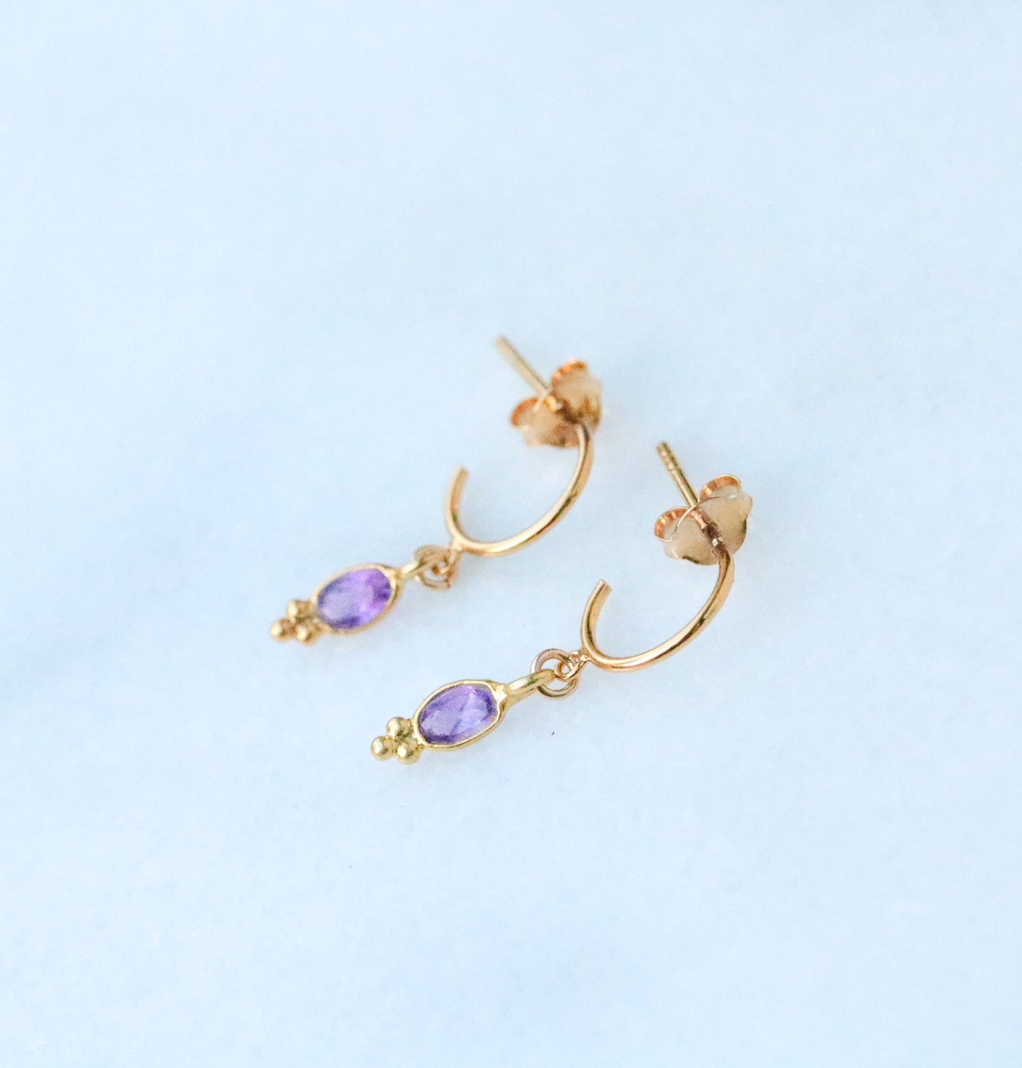 Dainty Amethyst Gold Vermeil Huggie Hoop Earrings