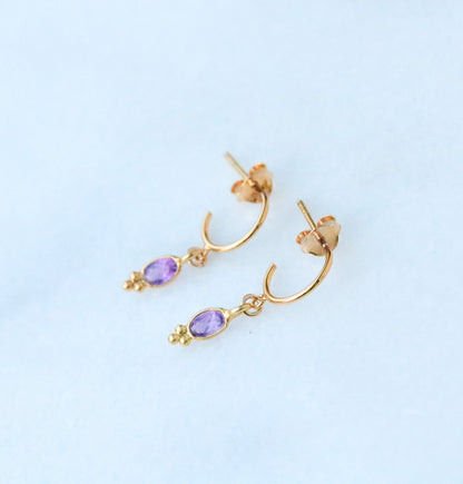 Dainty Amethyst Gold Vermeil Huggie Hoop Earrings