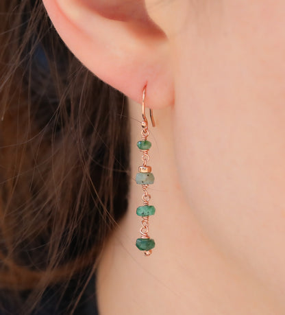 Handmade Emerald Rose Gold Earrings: Karen Hill Tribe Style
