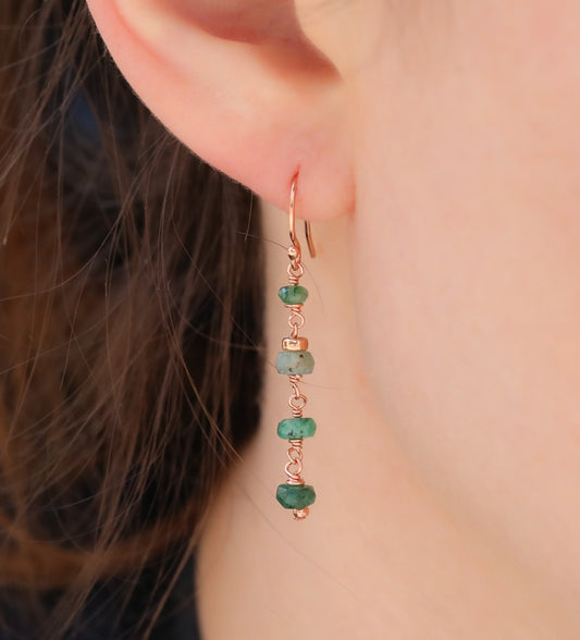 Handmade Emerald Rose Gold Earrings: Karen Hill Tribe Style