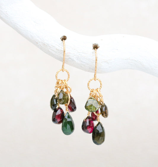 Faceted Tourmaline Garnet Teardrop Earrings: 14k Gold Filled Dangle Gemstones