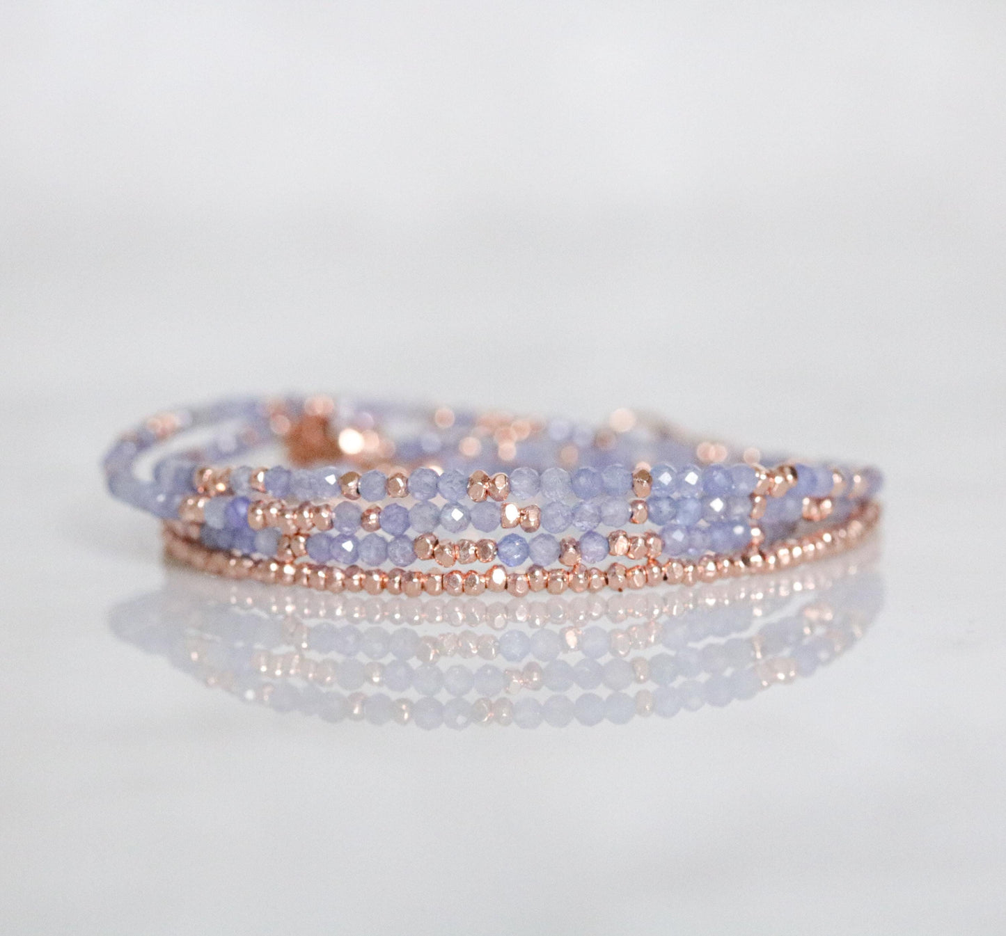 Handmade Tanzanite Wrap Bracelet: Rose Gold Vermeil, December Birthstone