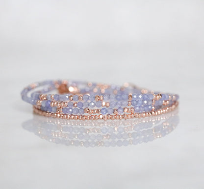 Handmade Tanzanite Wrap Bracelet: Rose Gold Vermeil, December Birthstone