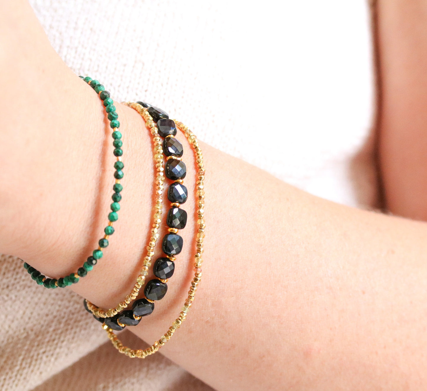 Stylish Black Agate Karen Hill Tribe Gold Fill Square Faceted Cushion Bracelet Gift Idea for GirlsValentines Day Gift IdeaMothers Day