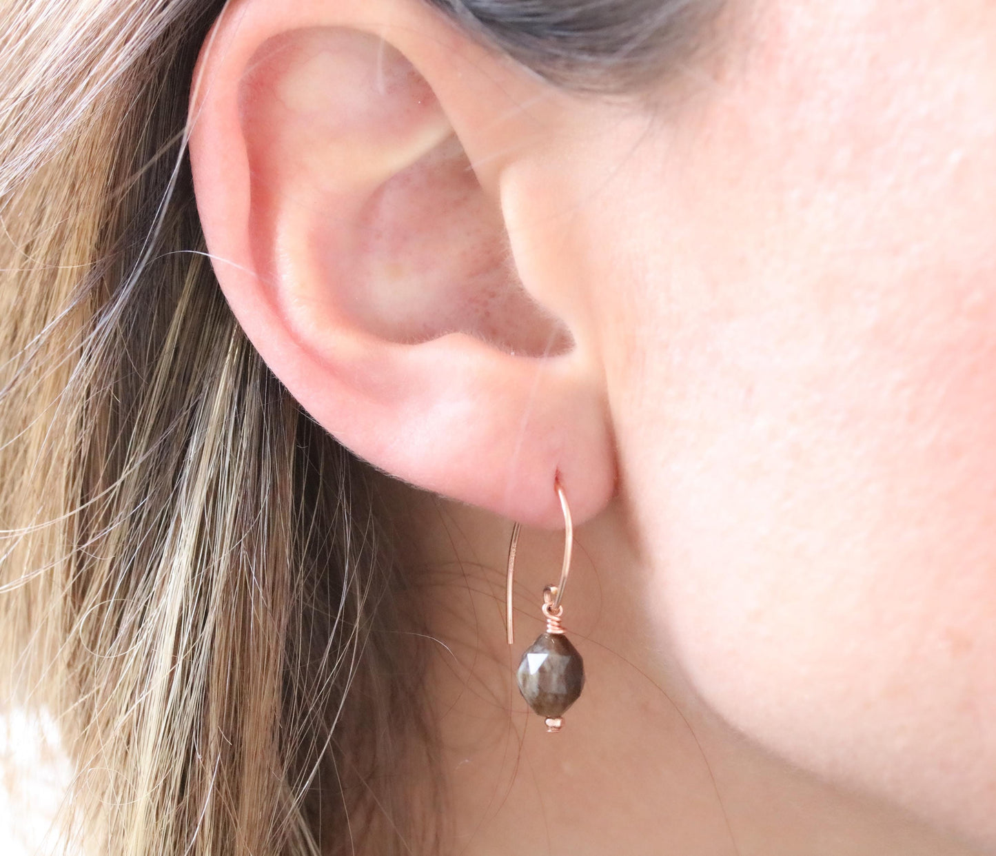 Fossilised Wood Earrings: 14k Gold Fill Gemstone, Modern Minimalist