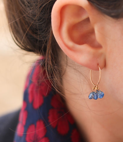 Handmade 14k Gold Filled Kyanite Hoop Earrings: Shimmering Sky Blue