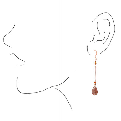 Handmade Rose Gold Rutilated Quartz Dangle Earrings: Labradorite Accent