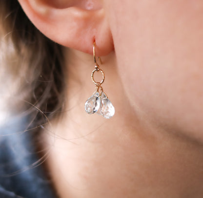 Handmade Gold Filled Aquamarine Drop Earrings: Faceted Gemstone Hoops