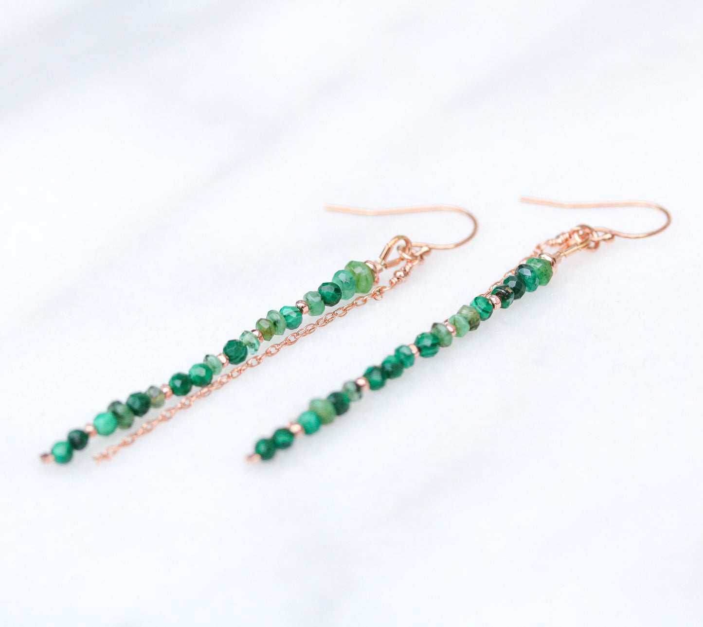 Emerald Malachite Drop Earrings: Rose Gold Vermeil Dangle Earrings