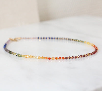 Rainbow Gemstone Necklace: Handmade Karen Hill Tribe Gold Vermeil Jewelry