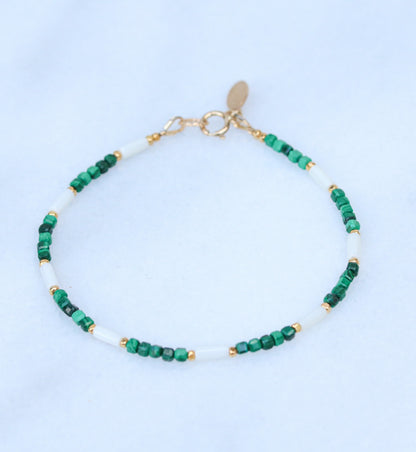 Malachite & Sea Bamboo Bracelet: 14k Gold Filled Accent Beads