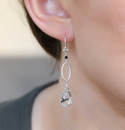 Handmade Rutilated Quartz Sterling Silver Drop Earrings - Modern French Design