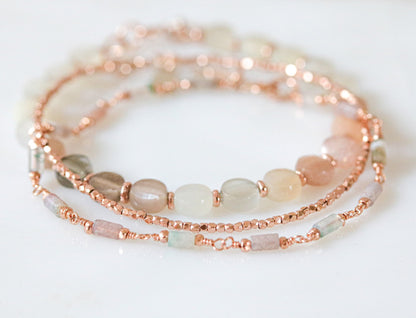 Pastel Pink Mint Agate Bracelet: Rose Gold Vermeil Chain, Dainty Jewelry