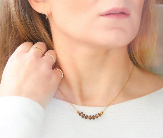 Faceted Smoky Quartz 14ct Gold Fill Necklace with Extender