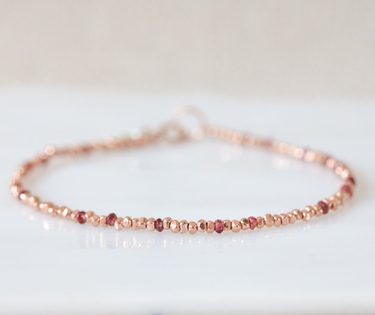 Handmade Rose Gold Vermeil Bracelet: Sapphire Nugget Bead Stacking Bracelet